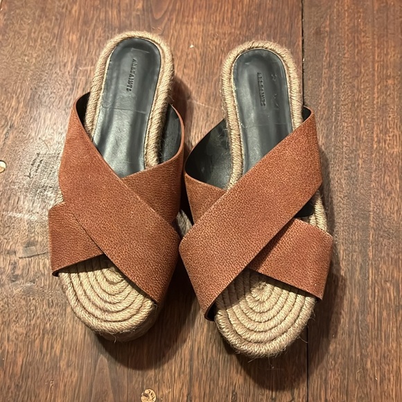 Allsaints Harlem Espadrille Platform Slide Sandal Rust Brown - Picture 3 of 6